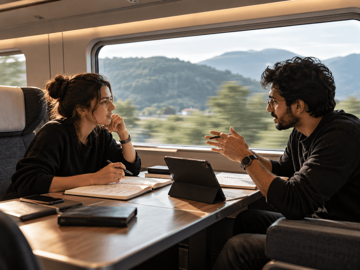 Sharing ideas on a train ride